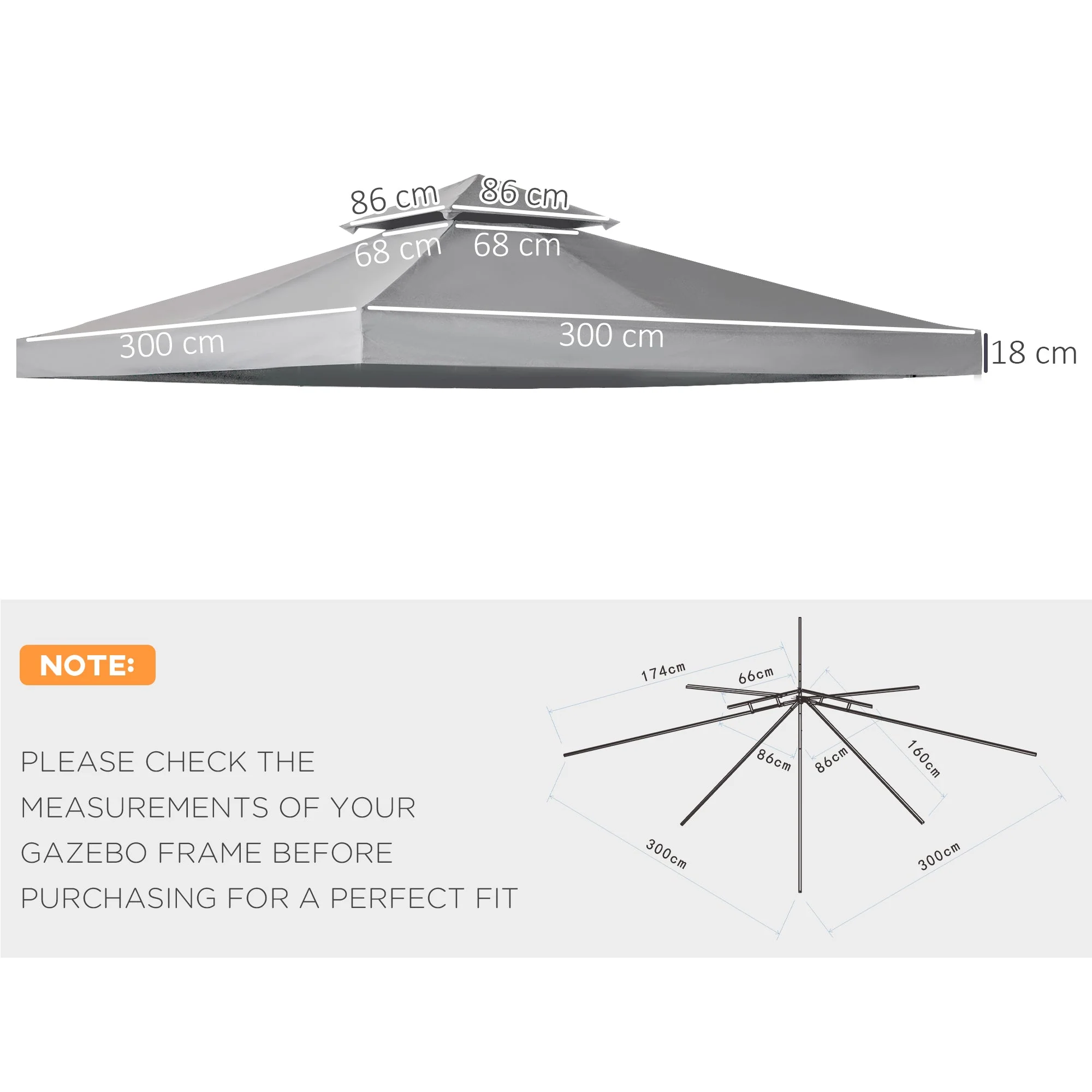3M Gazebo Top Cover Double Tier Canopy Replacement Pavilion Roof Deep Grey - Image 5
