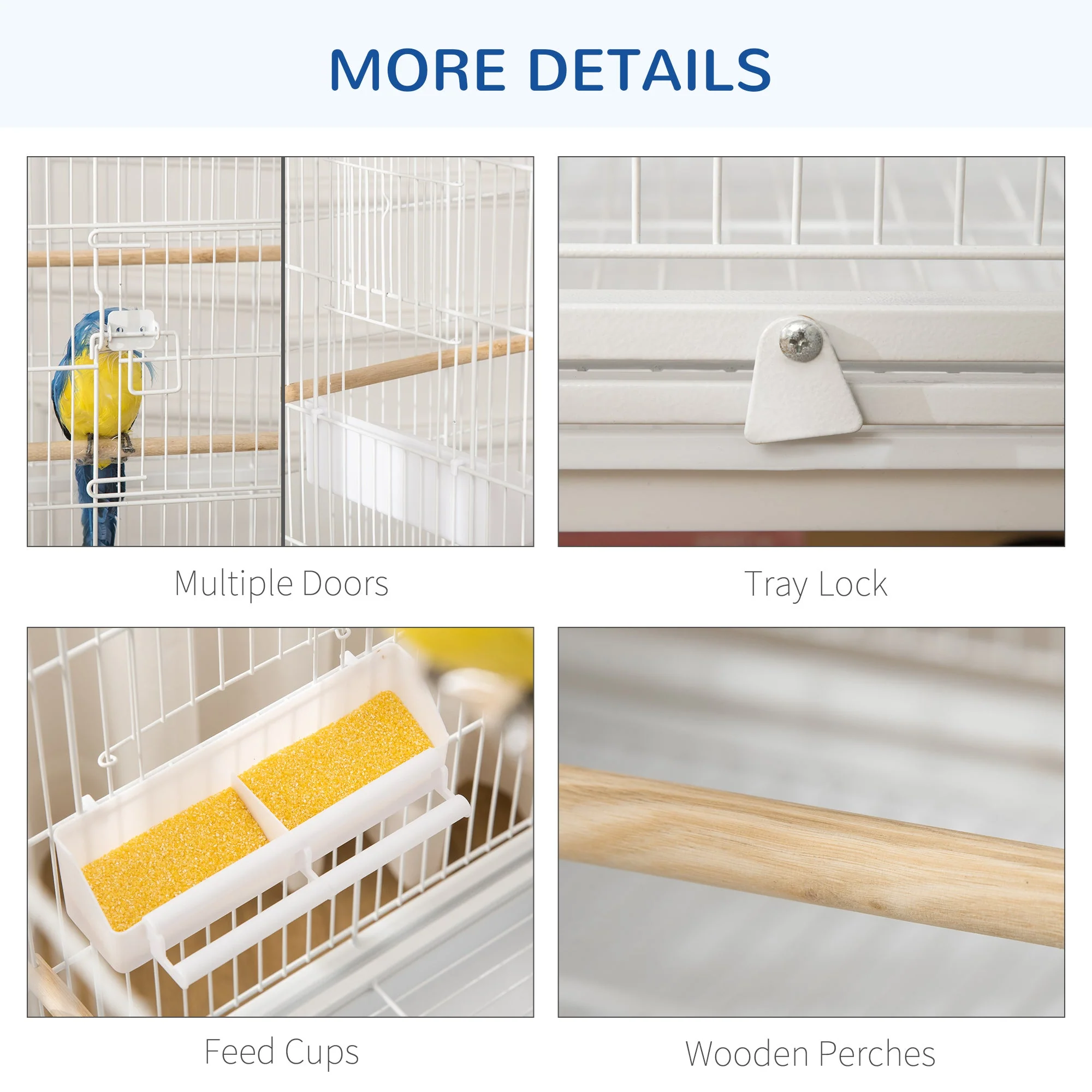 Grille 132cm Bird Cage Wheeled White by Pawhut - Image 8