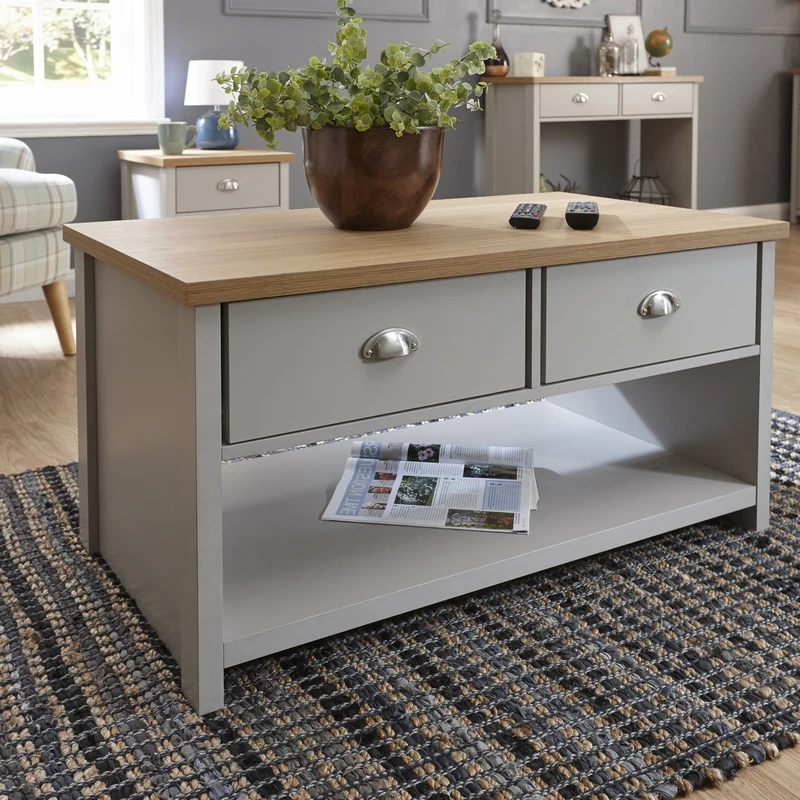 Lancaster Coffee Table Grey 1 Shelf 2 Drawers - Image 4