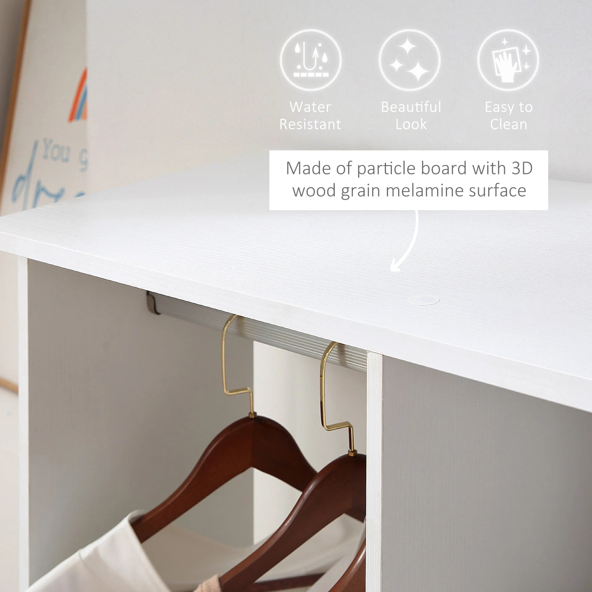 Open Wardrobe Double Mobile Storage Shelves Organizer W/6 Wheels-White - Image 4