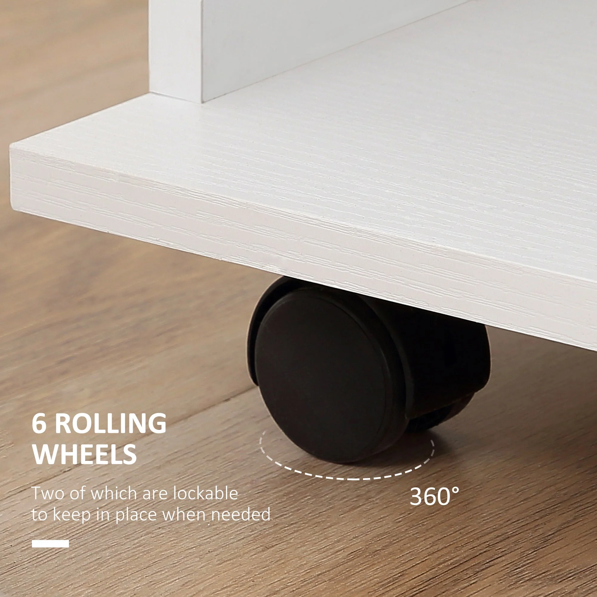 Open Wardrobe Double Mobile Storage Shelves Organizer W/6 Wheels-White - Image 6