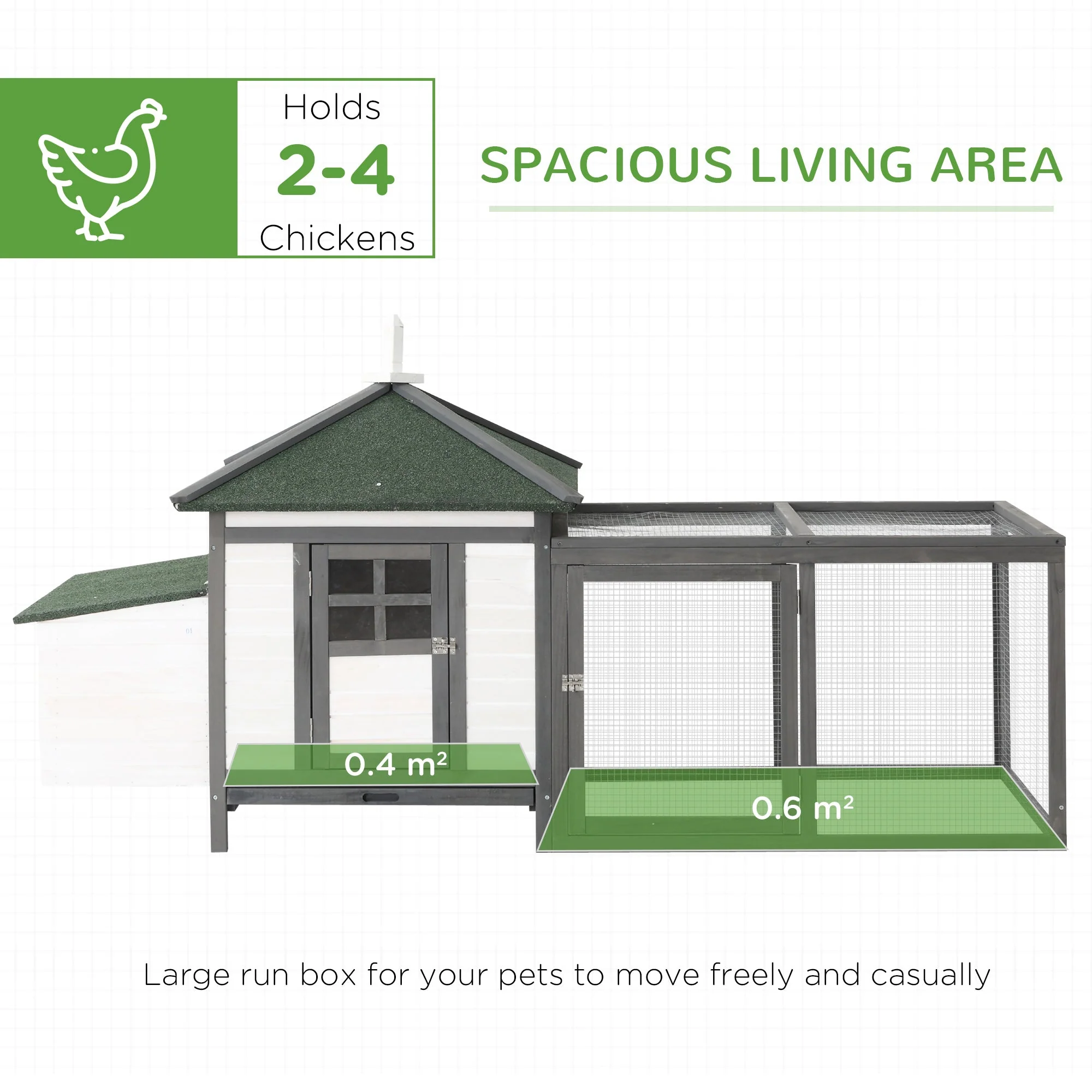 PawHut Chicken Coop with Run Hen House Poultry Coops Cages Pen Outdoor Backyard with Nesting Box 196 x 76 x 97cm Grey - Image 5