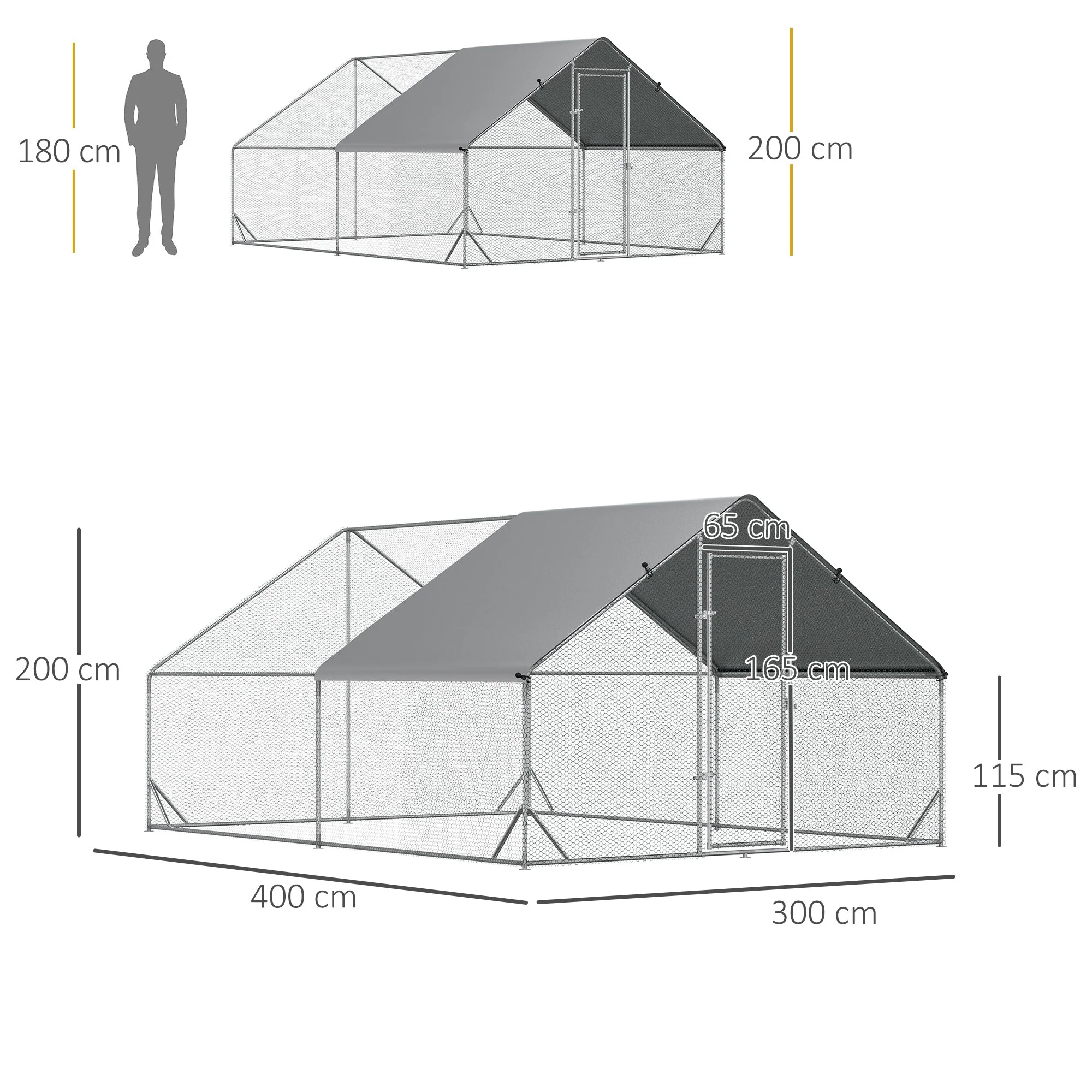 PawHut Walk In Chicken Run Galvanized Chicken Coop Hen Poultry House Cage Rabbit Hutch Pet Playpen Backyard With Water-Resist Cover - Image 5