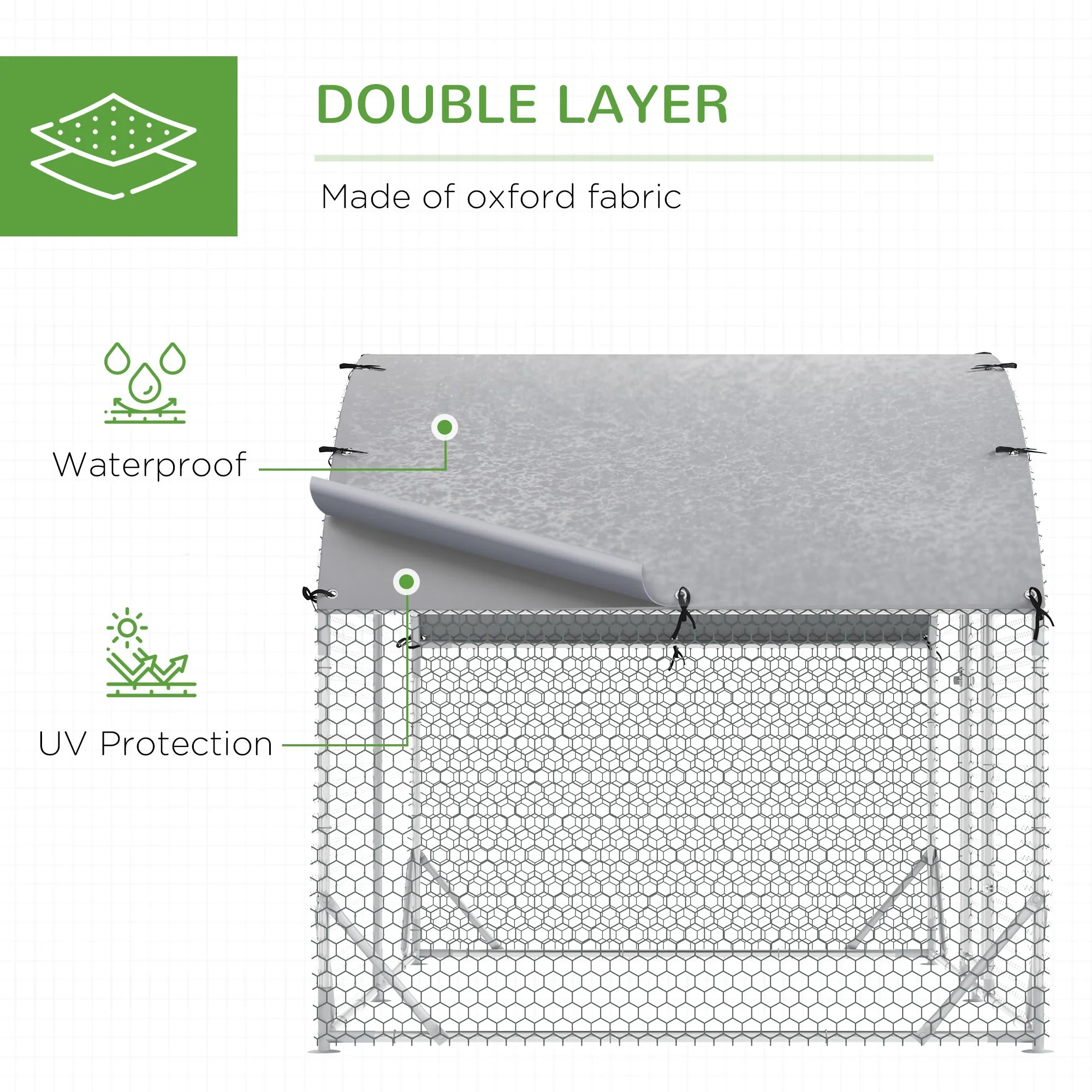 PawHut Walk In Chicken Run Galvanized Chicken Coop Hen Poultry House Cage Rabbit Hutch Pet Playpen Backyard with Water-Resist Cover - Image 4