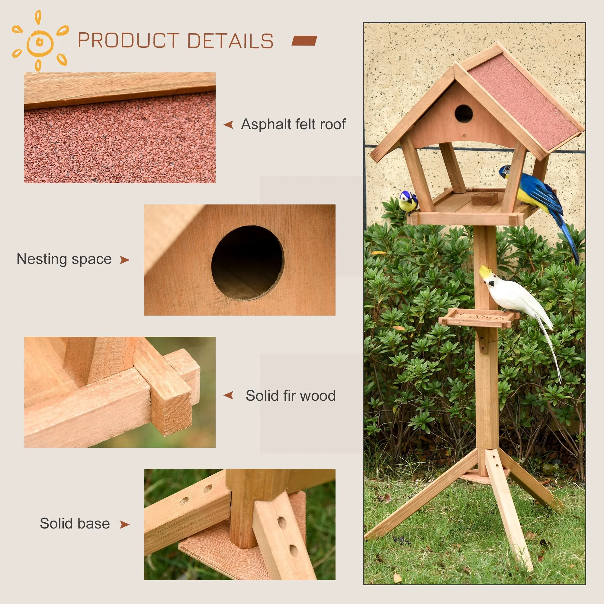 Tower 139cm Nesting Box & Feeder Table Natural by Pawhut - Image 6