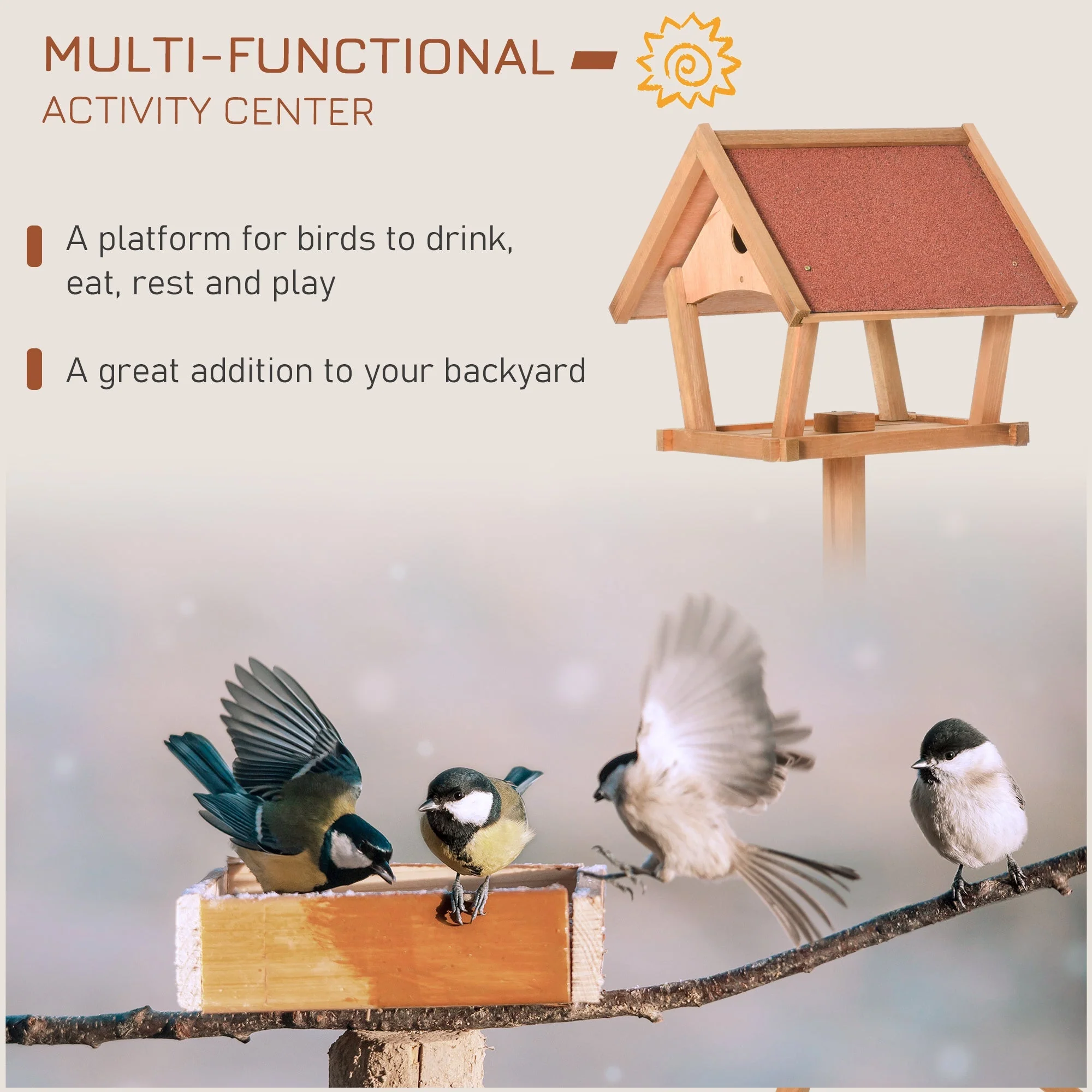 Tower 139cm Nesting Box & Feeder Table Natural by Pawhut - Image 7