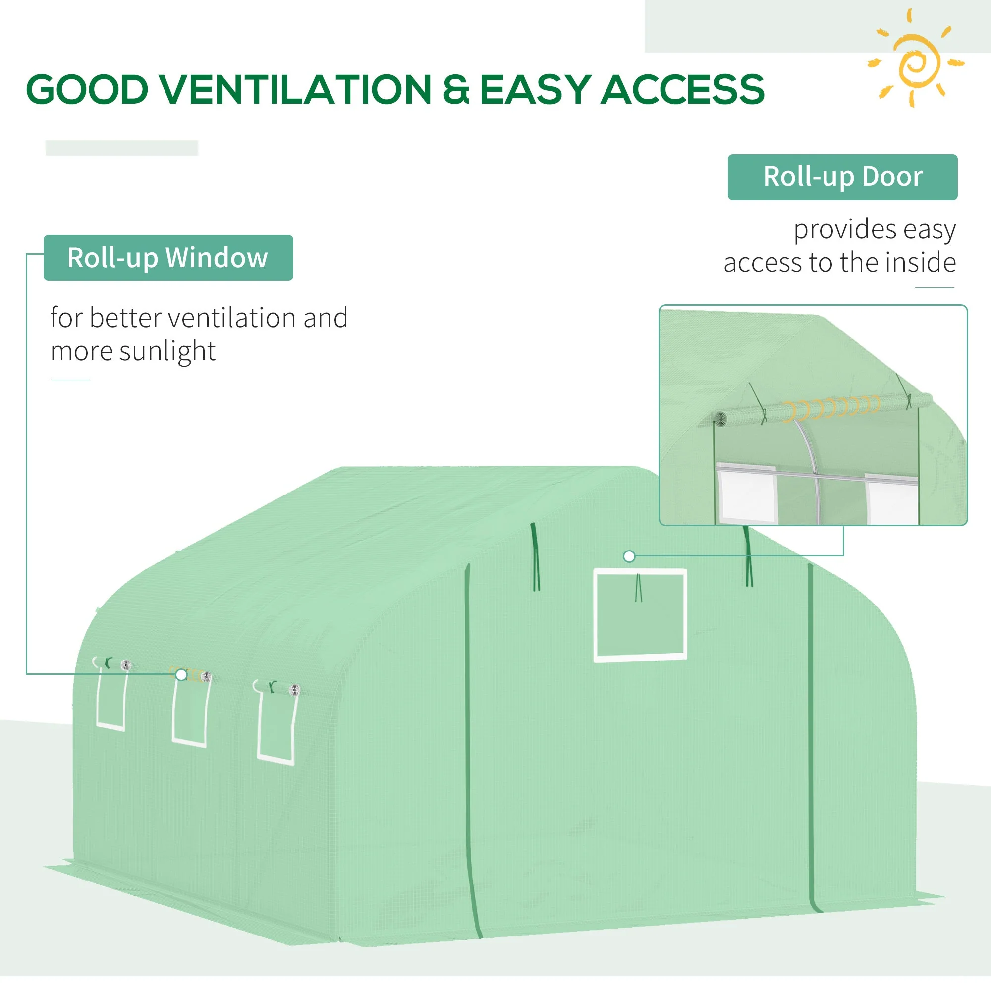 Walk In Greenhouse Cover Replacement Plant Growhouse PE Cover 4.5x3x2m Green - Image 5